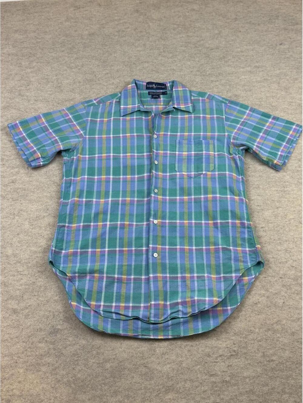 Ralph Lauren Womens Plaid Short Sleeve Button Front Shirt Size 10